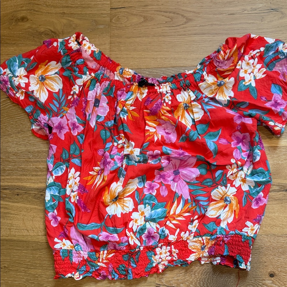 Cynthia Rowley Red Floral Off-Shoulder Blouse